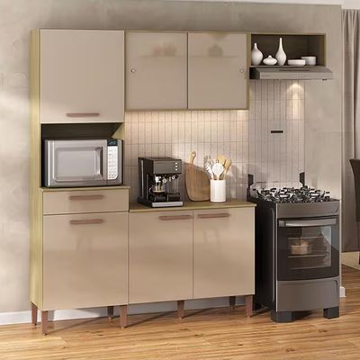 Cozinha Compacta Pop 197cm 5 Portas 1 Gaveta MDP 12mm Atualle Wood Madeirado/Reflecta