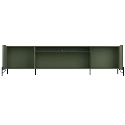 Rack Para Sala de Estar TV 85 Pol 4 Portas Brise Pés Industrial Preto Alef I03 Musgo - Lyam Decor