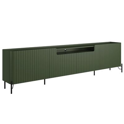Rack Para Sala de Estar TV 85 Pol 4 Portas Brise Pés Industrial Preto Alef I03 Musgo - Lyam Decor