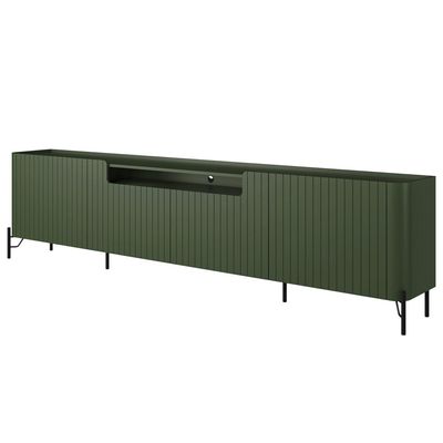 Rack Para Sala de Estar TV 85 Pol 4 Portas Brise Pés Industrial Preto Alef I03 Musgo - Lyam Decor