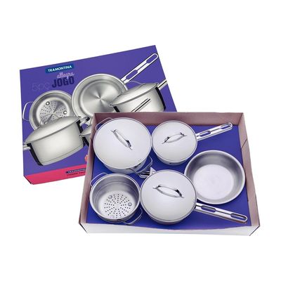 Jogo de Panelas Aço Inox Indução Tramontina 5 Peças Allegra