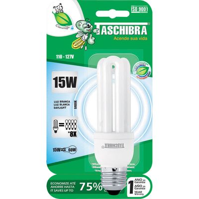Lâmpada Eletrônica 15W Taschibra 3U Compacta Branca 220V