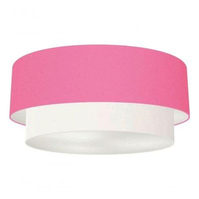 Plafon Duplo Cilíndrico Vivare Md-3024 Cúpula Tecido 60x50cm - Bivolt Rosa-bebê-branco 127/220v