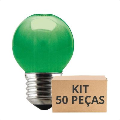 Kit 50 Lâmpadas Incandescente Bolinha Colorida 15w E27 Taschibra Verde 110v