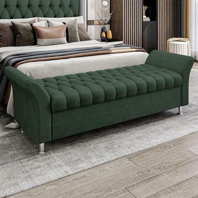 Recamier Puff Estofado Queen 160 Cm ágata Veludo Verde