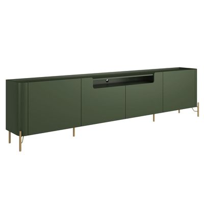 Rack Para Sala de Estar TV 85 Pol 4 Portas Pés Industrial Dourado Alef I03 Musgo - Lyam Decor