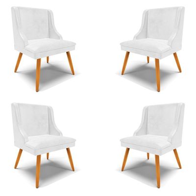 Kit 4 Cadeiras Decorativas Sala de Jantar Pés Palito de Madeira Firenze PU Branco Brilho/Natural G19 - Gran Belo