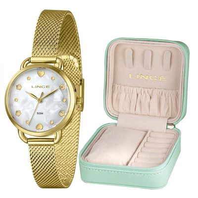 Relógio Lince Feminino Ref: Lrgh225l32 B1kx Dourado Estojo Porta Joia