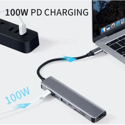 Hub Estação 7x1 Type C Macbook X Usb-C Pd Usb 3.0 Sd Tf Hdmi 4K