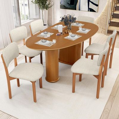 Mesa Para Sala de Jantar Ourense com 06 Cadeiras Sala de Jantar Dara L02 Linho Champagne - Lyam Decor