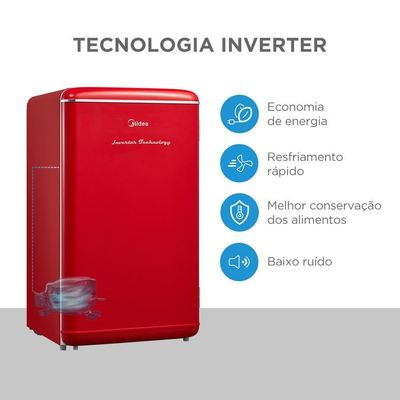 Frigobar Retrô Vermelho 93L Inverter Midea MDRD142RTD323 Bivolt