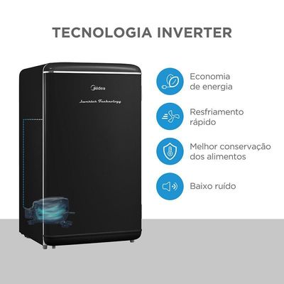 Frigobar Retrô Preto 93L Inverter Bivolt Midea MDRD142RTD303 Bivolt