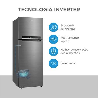 Geladeira Frost Free Duplex 394L Inverter Inox Midea MDRT533EVD461 110V