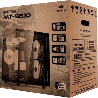 Gabinete Gamer Aquarius C3tech Mt-g810 Sem Fans Preto