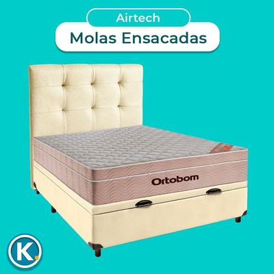 Kit Cama Box Bau + Cabeceira + Colchão Casal Molas Ensacadas - Airtech - Ortobom