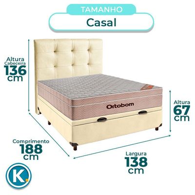 Kit Cama Box Bau + Cabeceira + Colchão Casal Molas Ensacadas - Airtech - Ortobom