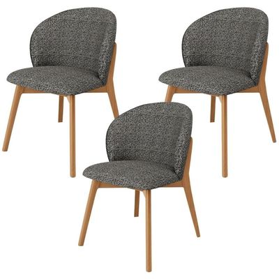 Kit 03 Cadeiras De Jantar E Estar Living Estofada Mia L02 Linho Mescla Chumbo - Lyam Decor