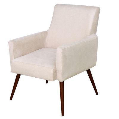 Kit 02 Poltronas Decorativas Para Sala de Estar e Recepção Maria W01 Pés Palito Suede Bege - Lyam Decor