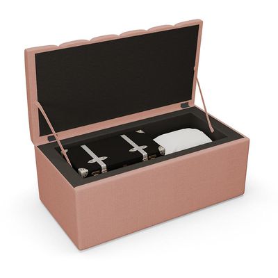 Kit Cabeceira Cama Box Solteiro 100cm Com Calçadeira Baú Dália W01 Linho Rosê - Lyam Decor