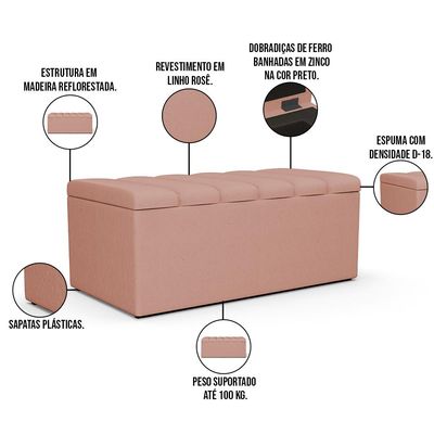 Kit Cabeceira Cama Box Solteiro 100cm Com Calçadeira Baú Dália W01 Linho Rosê - Lyam Decor