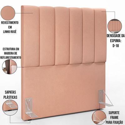Kit Cabeceira Cama Box Solteiro 100cm Com Calçadeira Baú Dália W01 Linho Rosê - Lyam Decor