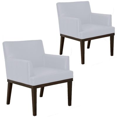 Kit 02 Poltronas Decorativas Para Sala de Estar e Recepção Beatriz W01 Corino Branco - Lyam Decor