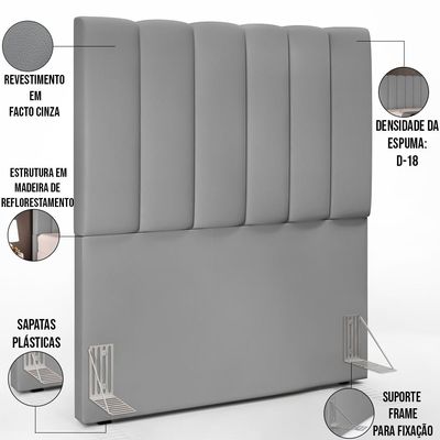 Cabeceira Cama Box Solteiro 100 cm Dália W01 Facto Cinza - Lyam Decor