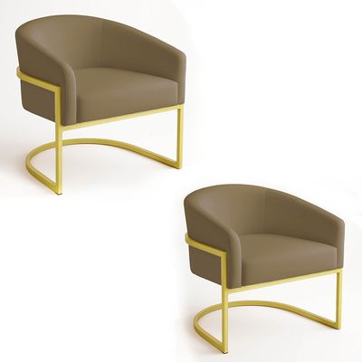Poltrona Sala Decorativa Industrial Dourada Kit 2 Arielle Suede Marrom Rato D03 - D'Rossi