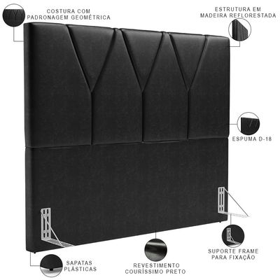 Cabeceira Cama Box Casal 140 cm Aurora W01 Couríssimo Preto Brilho - Lyam Decor