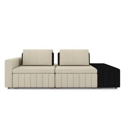 Sofá Ilha com Encosto e Almofadas Móveis Olimpo 245cm Modulado Linho/PU Bege/Preto G45 - Gran Belo