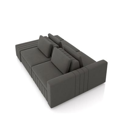 Sofá Ilha com Encosto e Almofadas Móveis Olimpo 265cm Modulado Veludo Grafite G45 - Gran Belo