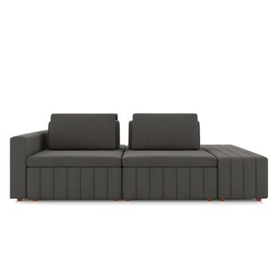 Sofá Ilha com Encosto e Almofadas Móveis Olimpo 265cm Modulado Veludo Grafite G45 - Gran Belo