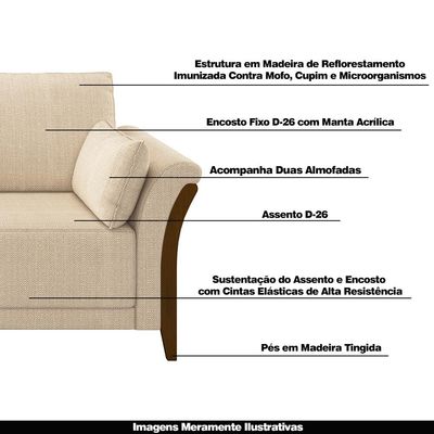 Sofá Decorativo 3 Lugares 222cm Market Linho Champagne - Gran Belo
