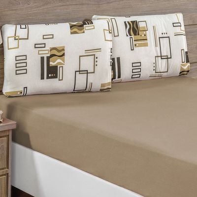 Jogo de Cama Lençol Siena King Malha Estampada 100% Algodão 3 Peças - Avelã