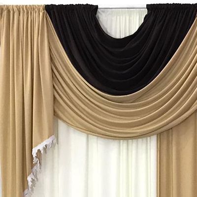 Cortina Mayara Varão Duplo Malha e Franja 3,00m x 2,60m Sala Quarto - Avelã Tabaco Branco