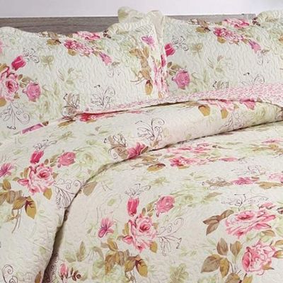 Kit Cobre Leito Colcha Mix King Estampado Dupla Face Floral 3 Peças - Mariela
