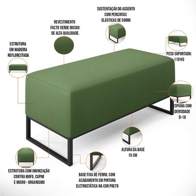Kit 02 Puff Decorativo Para Sala De Estar Cléo W01 Base de Ferro 90cm Facto Verde Musgo - Lyam Decor