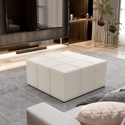 Kit 02 Puffs Decorativos Para Sala de Estar Quadrado Milano 90x90cm W01 Linho Champagne - Lyam Decor