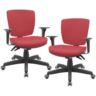 Kit 2 Cadeiras de Escritório Executiva Office Giratória Preto Baixa Flexi P03 Vinil Vermelho - Lyam