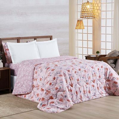Edredom Cobertor Belle Super King 400 Fios Dupla Face Estampado Floral Rosê