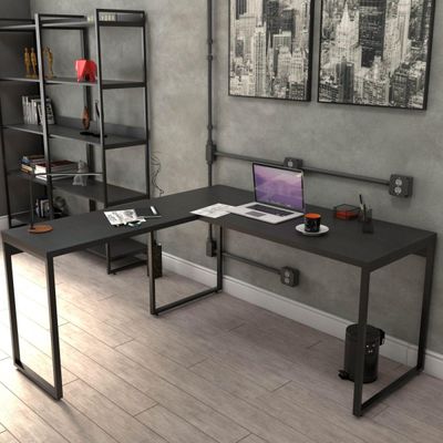 Mesa Para Escritório Home Office Estilo Industrial em L Form C01 150x150cm Preto Onix - Lyam Decor