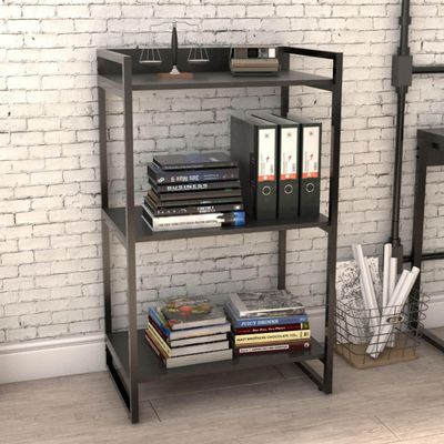 Kit Mesa Para Escritório com Estante Office Estilo Industrial Form C01 90 cm Preto Onix - Lyam Decor