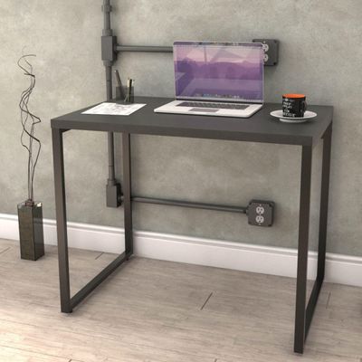 Kit Mesa Para Escritório com Estante Office Estilo Industrial Form C01 90 cm Preto Onix - Lyam Decor