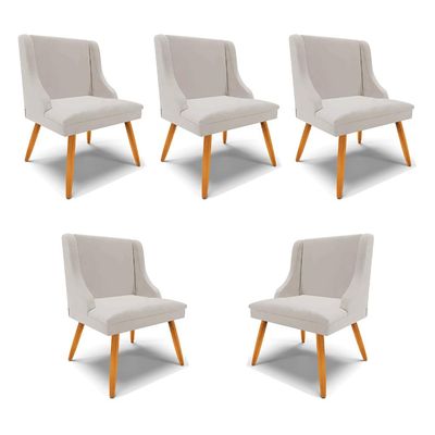 Kit 5 Cadeiras Decorativas Sala de Jantar Pés Palito de Madeira Firenze Veludo Cinza/Natural G19 - Gran Belo