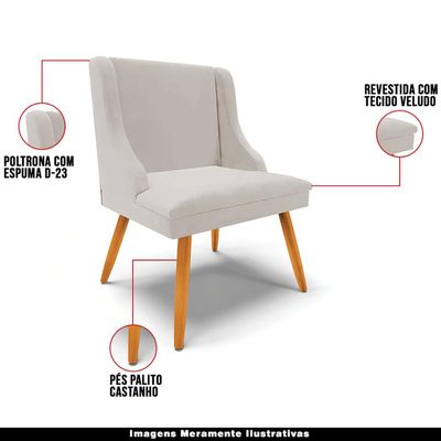 Kit 5 Cadeiras Decorativas Sala de Jantar Pés Palito de Madeira Firenze Veludo Cinza/Natural G19 - Gran Belo