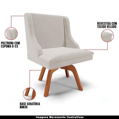Kit 2 Cadeiras Decorativas Sala de Jantar Base Giratória de Madeira Firenze Veludo Cinza/Natural G19 - Gran Belo