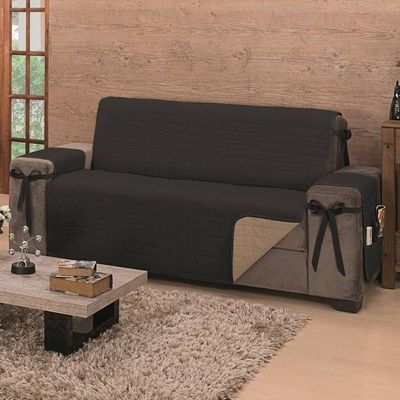 Protetor De Sofá Dupla Face Premium 3 Lugares King - Preto/Cáqui