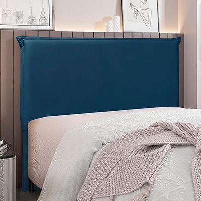 Cabeceira Decorativa Casal 1,40M Trento Veludo Azul Marinho - Gran Belo