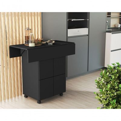 Mesa Dobrável Jeff Com Bancos Preto