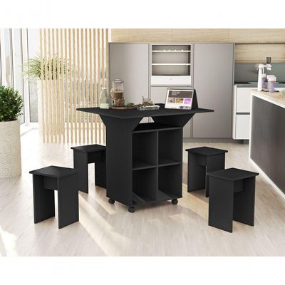 Mesa Dobrável Jeff Com Bancos Preto